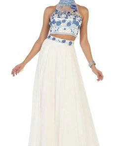 Formal Gowns May Queen - MQ1421 Multi-Floral Embroidered Bodice Two Piece Long Evening Dress 12 Formal Gowns May Queen - MQ1421 Multi-Floral Embroidered Bodice Two Piece Long Evening Dress