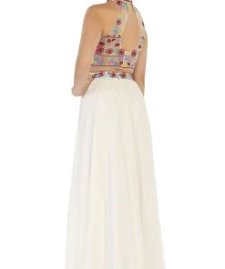 Formal Gowns May Queen - MQ1421 Multi-Floral Embroidered Bodice Two Piece Long Evening Dress 10 Formal Gowns May Queen - MQ1421 Multi-Floral Embroidered Bodice Two Piece Long Evening Dress