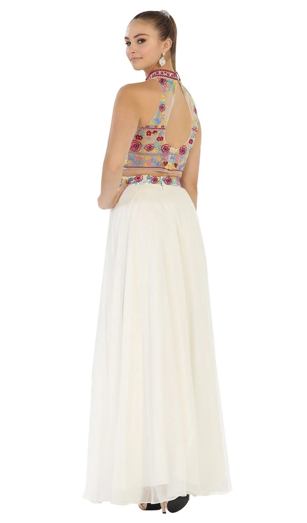 Formal Gowns May Queen - MQ1421 Multi-Floral Embroidered Bodice Two Piece Long Evening Dress 5 Formal Gowns May Queen - MQ1421 Multi-Floral Embroidered Bodice Two Piece Long Evening Dress