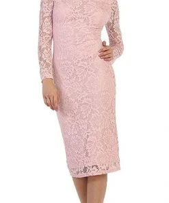 May Queen - MQ1441 Lace Long Sleeve Bateau Sheath Cocktail Dress Cocktail Dresses