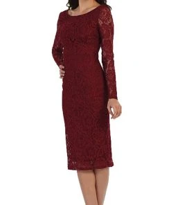 May Queen - MQ1441 Lace Long Sleeve Bateau Sheath Cocktail Dress Cocktail Dresses