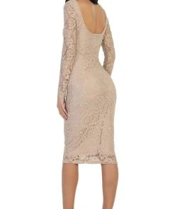 May Queen - MQ1441 Lace Long Sleeve Bateau Sheath Cocktail Dress Cocktail Dresses