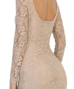 May Queen - MQ1441 Lace Long Sleeve Bateau Sheath Cocktail Dress Cocktail Dresses