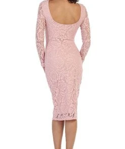 May Queen - MQ1441 Lace Long Sleeve Bateau Sheath Cocktail Dress Cocktail Dresses