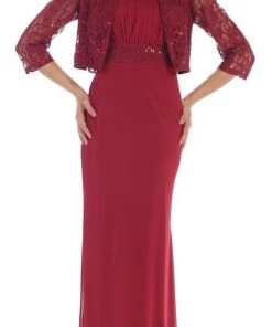 May Queen - MQ1450 Sleeveless Sequins Chiffon Dress With Lace Jacket