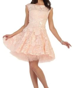 Cocktail Dresses May Queen - MQ1464 Cap Sleeve Floral Tulle Cocktail Dress