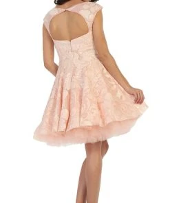 Cocktail Dresses May Queen - MQ1464 Cap Sleeve Floral Tulle Cocktail Dress