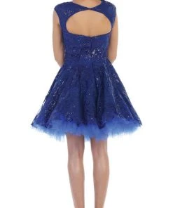 Cocktail Dresses May Queen - MQ1464 Cap Sleeve Floral Tulle Cocktail Dress