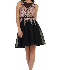 May Queen - MQ1465 Sleeveless Floral Cocktail Dress Cocktail Dresses