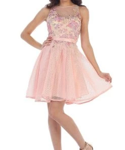 May Queen - MQ1465 Sleeveless Floral Cocktail Dress Cocktail Dresses