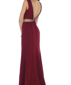 Formal Gowns May Queen - MQ1468 Sleeveless Embellished Low V-Back Evening Dress 10 Formal Gowns May Queen - MQ1468 Sleeveless Embellished Low V-Back Evening Dress