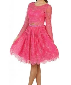 May Queen - MQ1490 Sheer Long Sleeve A-line Cocktail Dress Cocktail Dresses