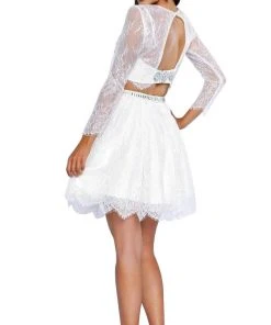 May Queen - MQ1490 Sheer Long Sleeve A-line Cocktail Dress Cocktail Dresses