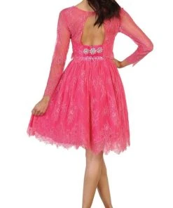 May Queen - MQ1490 Sheer Long Sleeve A-line Cocktail Dress Cocktail Dresses