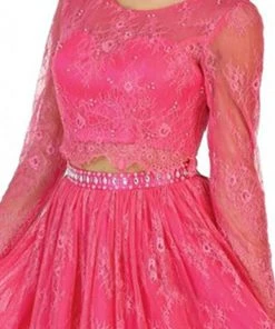 May Queen - MQ1490 Sheer Long Sleeve A-line Cocktail Dress Cocktail Dresses