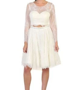 May Queen - MQ1490 Sheer Long Sleeve A-line Cocktail Dress Cocktail Dresses