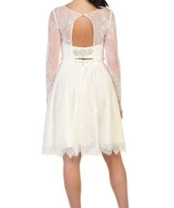 May Queen - MQ1490 Sheer Long Sleeve A-line Cocktail Dress Cocktail Dresses