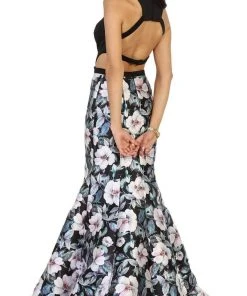 May Queen - MQ1526 Halter Floral Print Mermaid Evening Dress