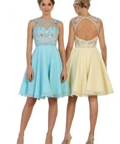Cocktail Dresses May Queen - MQ1535 Floral Detailed Illusion Jewel A-line Cocktail Dress 15 Cocktail Dresses May Queen - MQ1535 Floral Detailed Illusion Jewel A-line Cocktail Dress