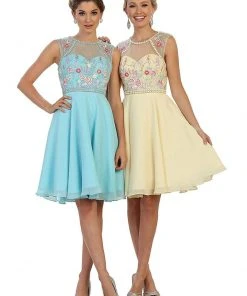 Cocktail Dresses May Queen - MQ1535 Floral Detailed Illusion Jewel A-line Cocktail Dress 14 Cocktail Dresses May Queen - MQ1535 Floral Detailed Illusion Jewel A-line Cocktail Dress