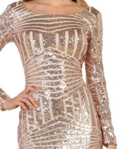May Queen - MQ1552 Embellished Long Sleeve Trumpet Dress Formal Gowns