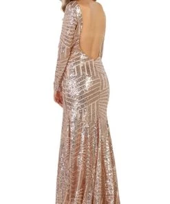 May Queen - MQ1552 Embellished Long Sleeve Trumpet Dress Formal Gowns 10 May Queen - MQ1552 Embellished Long Sleeve Trumpet Dress Formal Gowns