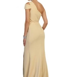 May Queen - MQ1572 Fitted One Shoulder Strap Evening Dress With Slit