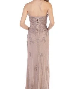 May Queen - MQ1585 Embroidered Sweetheart Sheath Dress With Train Formal Gowns