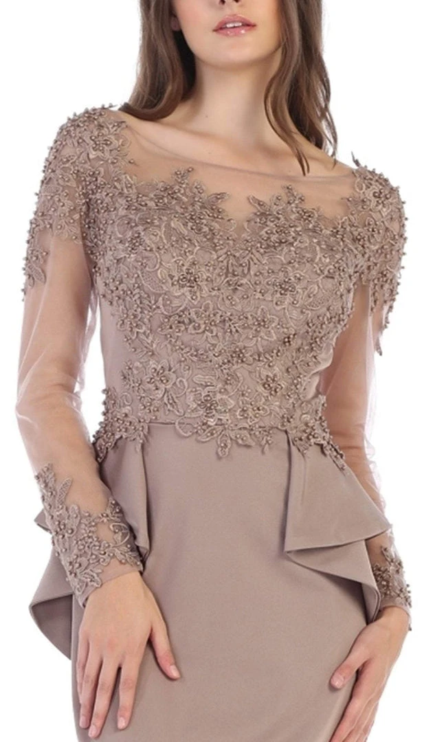 Formal Gowns May Queen - MQ1593 Embroidered Illusion Bateau Long Sleeves Dress 5 Formal Gowns May Queen - MQ1593 Embroidered Illusion Bateau Long Sleeves Dress