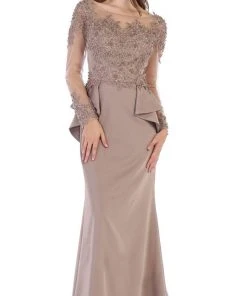 Formal Gowns May Queen - MQ1593 Embroidered Illusion Bateau Long Sleeves Dress