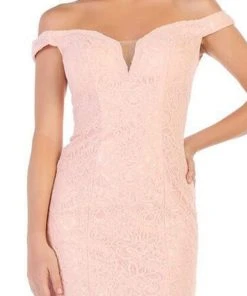 May Queen - MQ1597 Lace Deep Off-Shoulder Sheath Dress Cocktail Dresses
