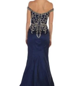 May Queen - MQ1609 Metallic Lace Appliqued Trumpet Gown Formal Gowns
