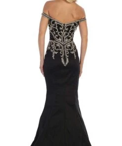 May Queen - MQ1609 Metallic Lace Appliqued Trumpet Gown Formal Gowns