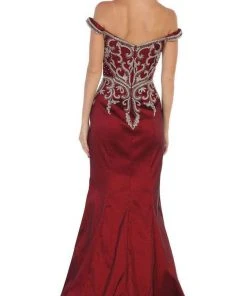 May Queen - MQ1609 Metallic Lace Appliqued Trumpet Gown Formal Gowns
