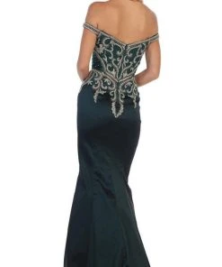 May Queen - MQ1609 Metallic Lace Appliqued Trumpet Gown Formal Gowns