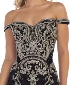 May Queen - MQ1609 Metallic Lace Appliqued Trumpet Gown Formal Gowns