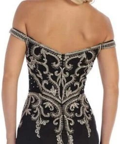 May Queen - MQ1609 Metallic Lace Appliqued Trumpet Gown Formal Gowns