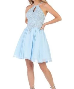 May Queen - MQ1614 Front Keyhole Halter Fit And Flare Cocktail Dress Cocktail Dresses