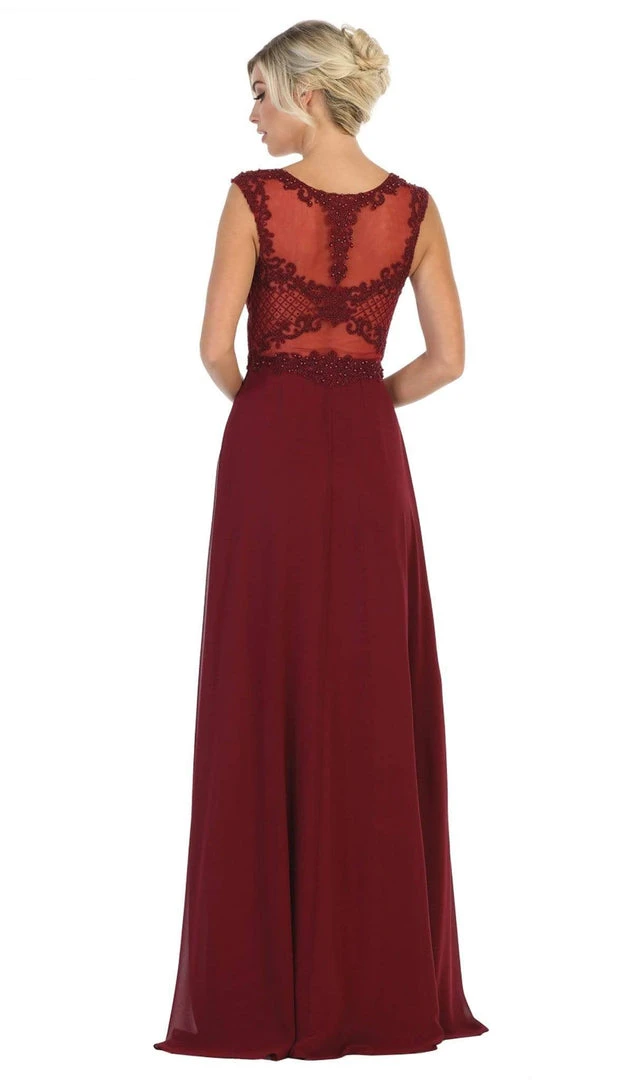 Formal Gowns May Queen - MQ1619 Lace Applique Bateau A-line Dress 4 Formal Gowns May Queen - MQ1619 Lace Applique Bateau A-line Dress