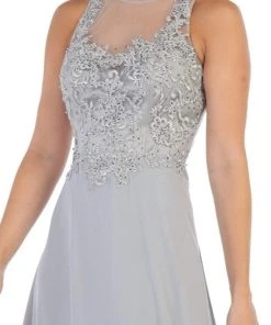 Formal Gowns May Queen - MQ1621 Embellished Illusion Jewel A-line Dress 8 Formal Gowns May Queen - MQ1621 Embellished Illusion Jewel A-line Dress