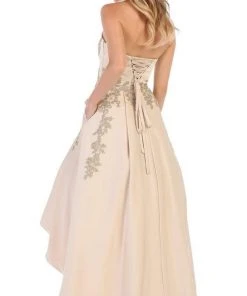 May Queen - MQ1627 Gilt-Appliqued Sweetheart High Low Gown Formal Gowns