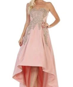 May Queen - MQ1627 Gilt-Appliqued Sweetheart High Low Gown Formal Gowns