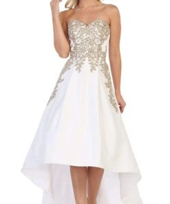 May Queen - MQ1627 Gilt-Appliqued Sweetheart High Low Gown Formal Gowns