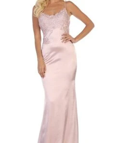May Queen - MQ1651 Lace Scoop Trumpet Dress With Open Back Formal Gowns