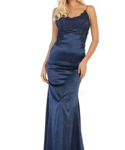 May Queen - MQ1651 Lace Scoop Trumpet Dress With Open Back Formal Gowns