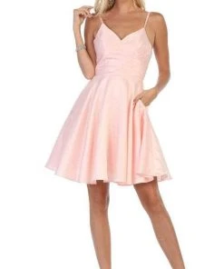 May Queen - MQ1654 Surplice V-neck Cocktail Dress - 1 Pc Burgundy In Size 4 Available