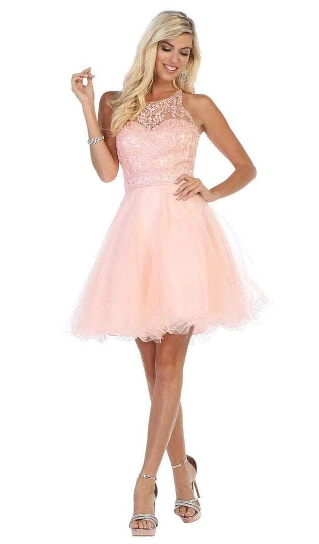 Cocktail Dresses May Queen - MQ1658 Lace Sheer Neck Short Dress - 2 Pcs Blush In Size 6 And 10 Available 3 Cocktail Dresses May Queen - MQ1658 Lace Sheer Neck Short Dress - 2 Pcs Blush In Size 6 And 10 Available