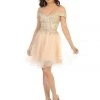 May Queen - MQ1659 Embellished Off-shoulder Cocktail Dress - 1 Pc Champagne In Size 12 Available