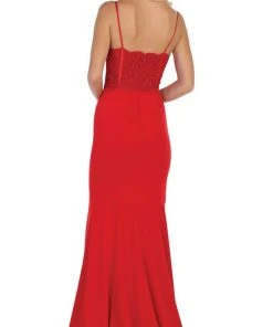 Formal Gowns May Queen - MQ1673 Scallop Trimmed Lace Bustier Evening Gown