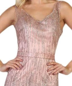 May Queen - MQ1677 Sleeveless Embellished V-neck Trumpet Dress